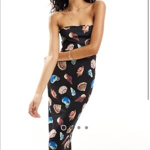 ASOS bandeau shell print midi dress